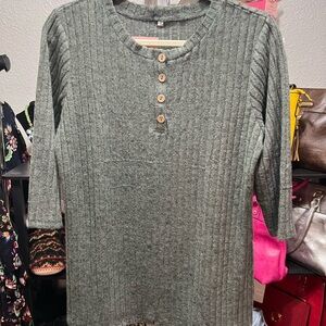 Green Ribbed Button Sweater